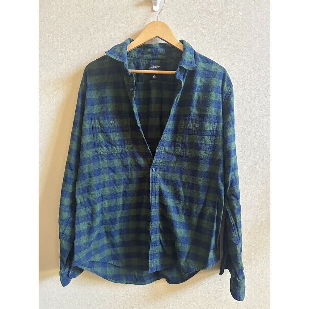 Jcrew Men's 100% Cotton Flannel size Men's Large - Blue and Green Checkered
